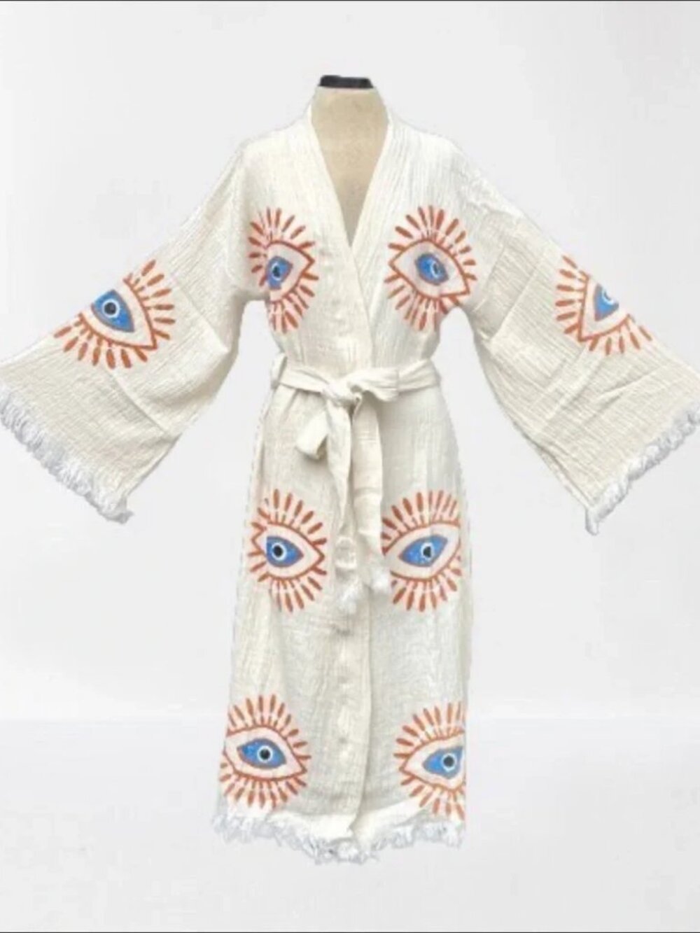 Womens Mila Miro by Emilie (Item-43) Awake Evil Eye Turkish Kimono Muslin Robe M